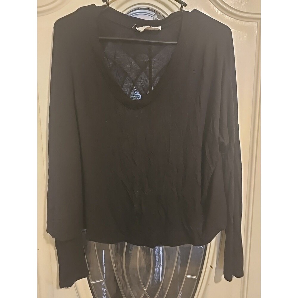 Double Zero Shirt Womens Spicy Small Black Long Sleeve Crop Top Soft